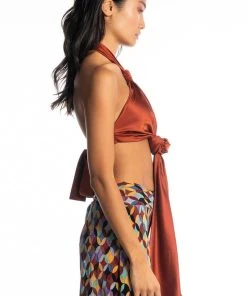 RULES DON'T APPLY SLEEVELESS SATIN HALTER BLOUSE 7 RULES DON'T APPLY SLEEVELESS SATIN HALTER BLOUSE -FootJoy Store rules dont apply sleeveless satin halter blouse rust 6 6