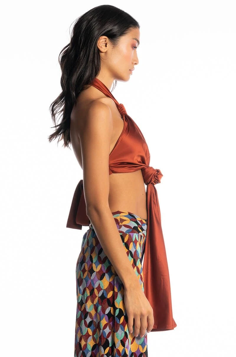 RULES DON'T APPLY SLEEVELESS SATIN HALTER BLOUSE RULES DON'T APPLY SLEEVELESS SATIN HALTER BLOUSE -FootJoy Store rules dont apply sleeveless satin halter blouse rust 6 6