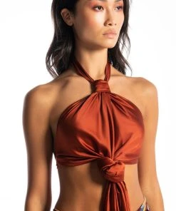 RULES DON'T APPLY SLEEVELESS SATIN HALTER BLOUSE 9 RULES DON'T APPLY SLEEVELESS SATIN HALTER BLOUSE -FootJoy Store rules dont apply sleeveless satin halter blouse rust 8 8