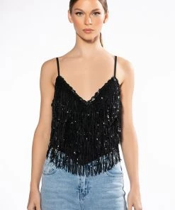 SHAKE IT SEQUIN FRINGE TANK TOP