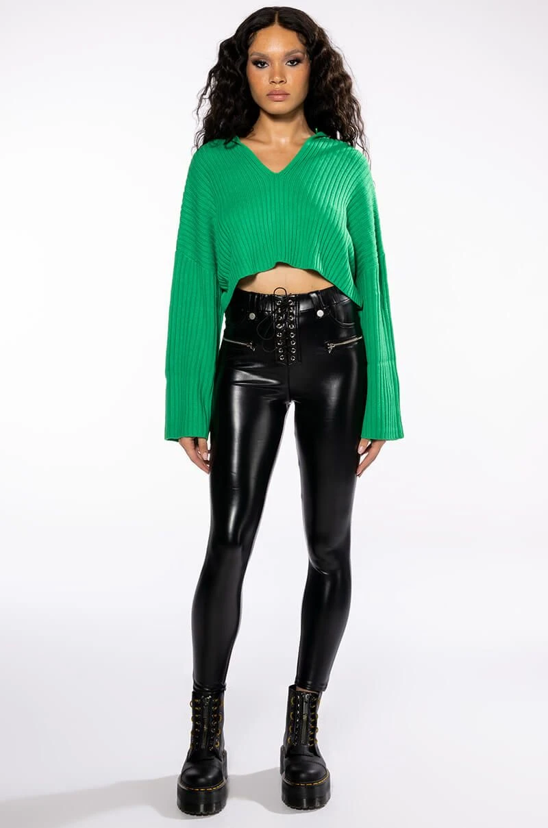 TE NECESSITO FAUX LEATHER HIGH RISE LACE UP LEGGINGS - Image 9