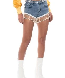 THE WORLD IS YOUR OYSTER PEARL TRIM DENIM SHORTS