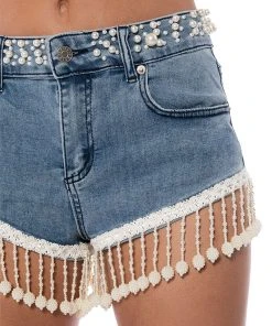 THE WORLD IS YOUR OYSTER PEARL TRIM DENIM SHORTS -FootJoy Store the world is your oyster pearl trim denim shorts medium blue denim 7 7