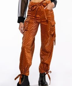 UNCOVERING YOUR TRACKS CHECKERED PU CARGO PANTS